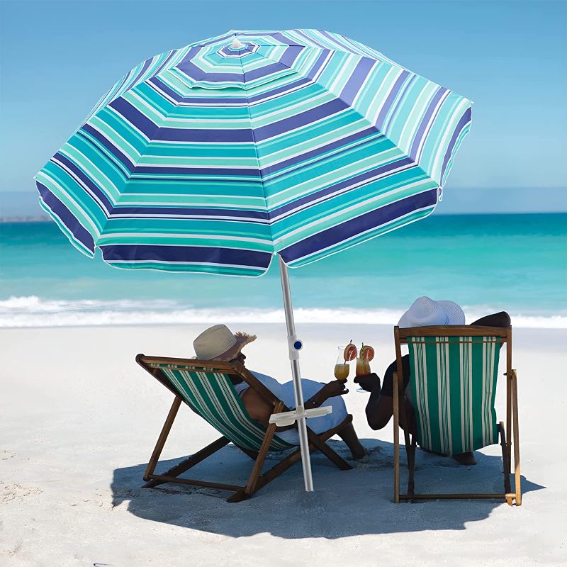 Photo 1 of UDPATIO 6.5FT Heavy Duty Beach Umbrella for Sand Stripe Blue