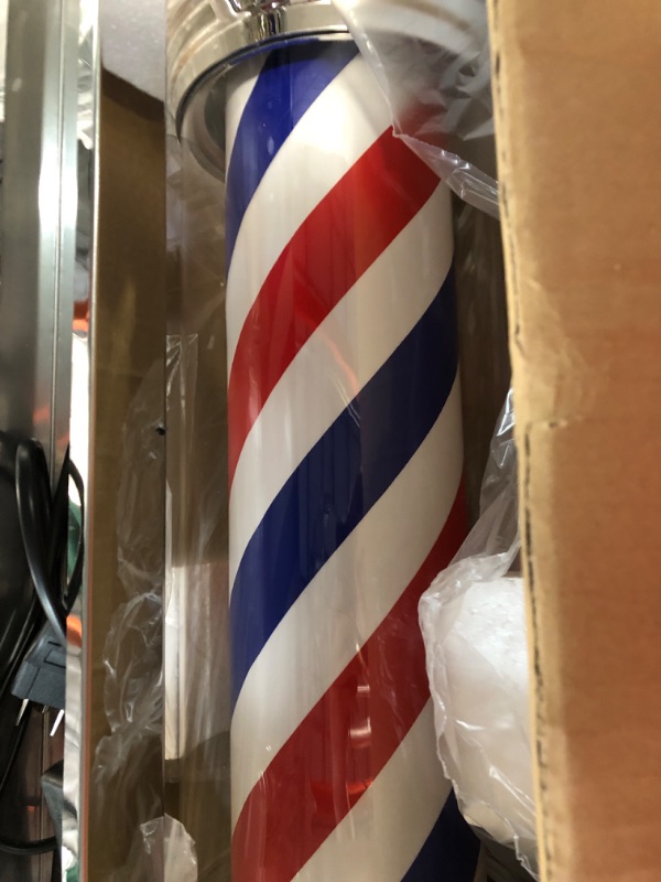 Photo 3 of Classic Barber Pole 34. 5" Rotating LED Stripes Light Hair Salon Open Sign Red White Blue Waterproof Indoor/Outdoor