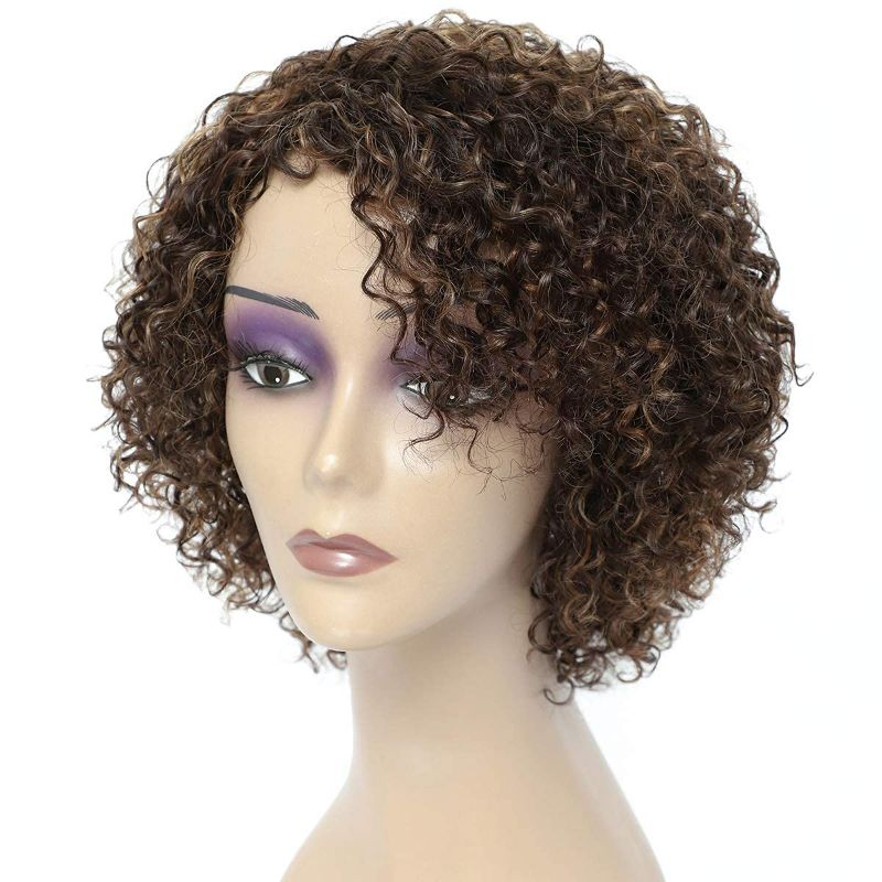 Photo 1 of Curly Short Wigs for Black Women Human Hair Chocolate Brown Mix