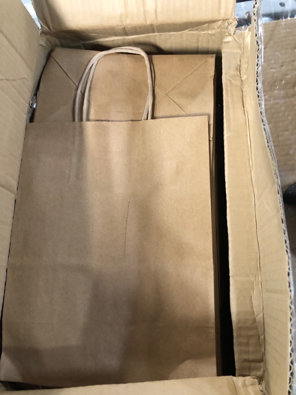 Photo 2 of 100pcs Kraft Paper Bags 7.9x4.25x10.6" Gift Bag with (Brown
