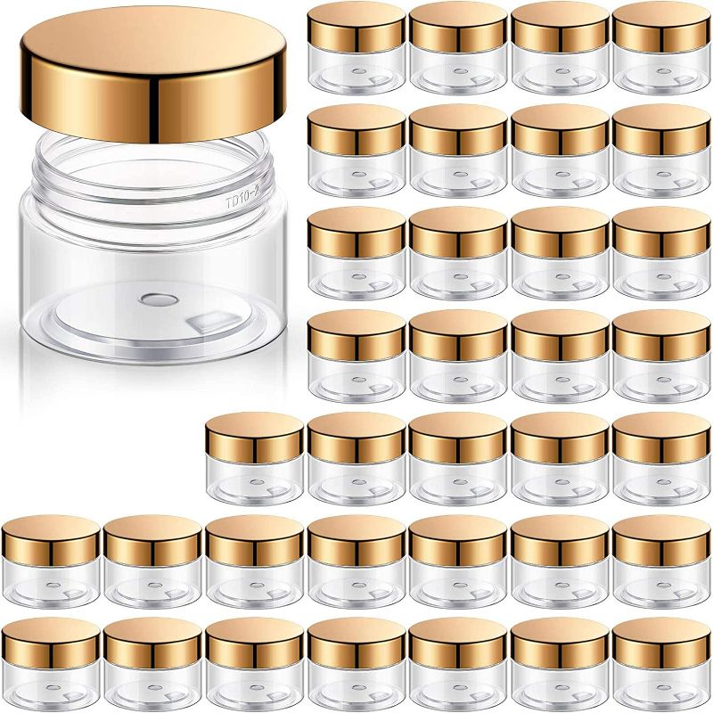 Photo 1 of 36 Packs Plastic Jars Round Clear Leak Proof Cosmetic Container Jars with (1 oz, Gold)