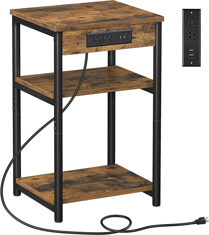 Photo 1 of **SEE NOTES**
End Table with Charging Station, Side Table with USB Ports and Outlets, Nightstand, 3-Tier Storage Shelf,