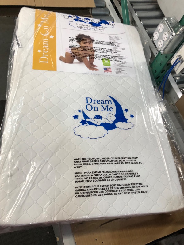 Photo 2 of Dream On Me Holly 3” Fiber Portable, Greenguard Gold Certified, Waterproof Vinyl Cover, Lightweight Mini Crib Mattress, White