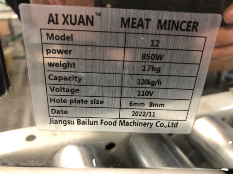 Photo 4 of **PARTS ONLY**
AI XUAN Commercial Meat Grinder, 1HP 850W 550LBS/H Electric Meat Grinder, Stainless Steel Heavy Duty Meat Mincer