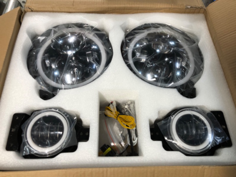 Photo 2 of SUPAREE JL 9 Inch LED Headlights + 4 Inch Fog Lights with Integrated DRL Turn Signal Low High Beam Halo Ring for 2018 2019 2020 2021 Jeep Wrangler JL 2019 2020 2021 Gladiator JT Accessories, 4 Packs 9'' LED Headlights+ Fog Lights