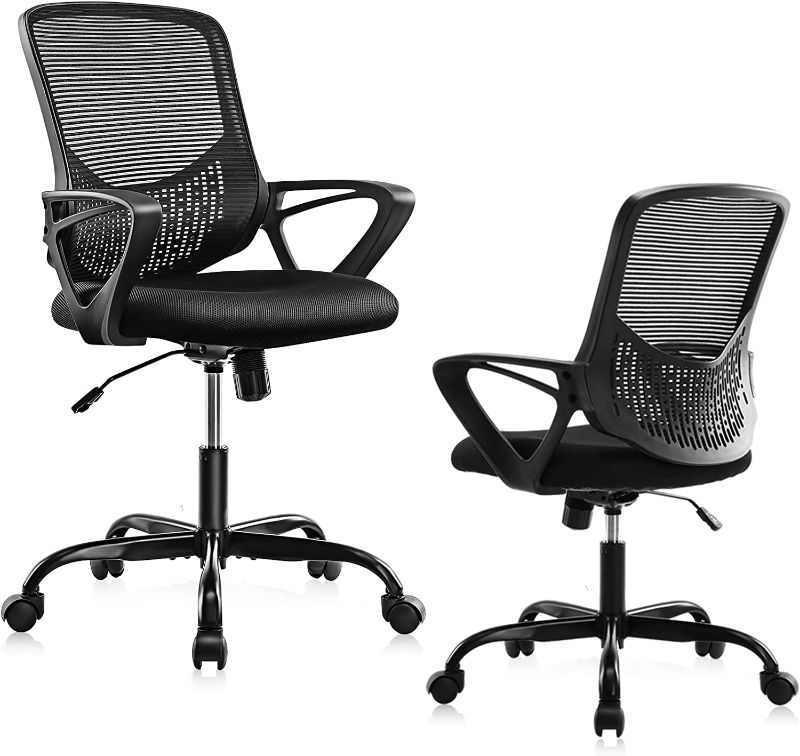 Photo 1 of  Office Chair Computer Chair with Wheels Ergonomic Home Office Chair with Lumbar Support and Fixed Armrests, Mid Back Mesh Chair Rolling Swivel Chair?Black