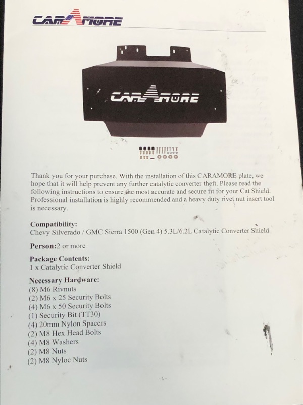 Photo 1 of Catalytic Converter Anti Theft shield For 2019-2023 Che-v-y Silverado GMC Sierra 1500