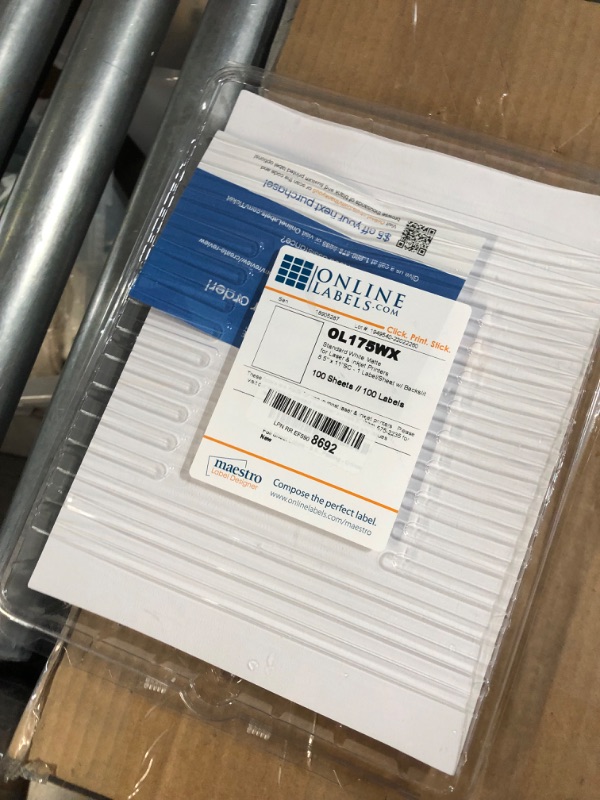 Photo 1 of Full Sheet Labels - 8.5 x 11 - Pack of 100 Sheets - Inkjet/Laser Printers - Vertical Back Slit for Easy Peeling - Online Labels 100 Sheet Pack