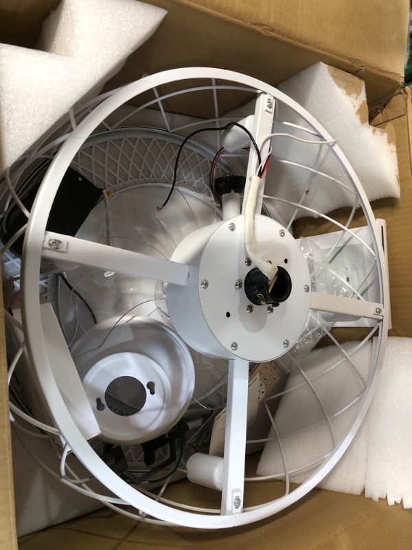 Photo 2 of 20" Caged Ceiling Fans with Lights, Modern White Bladeless Remote Control 6 Speeds Reversible Noiseless Motor, Fandelier