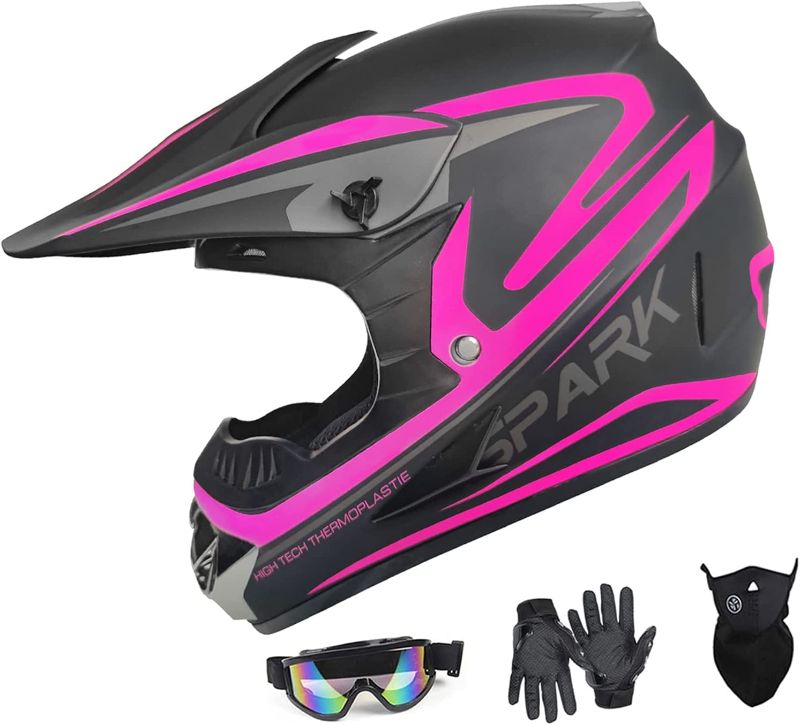 Photo 1 of Anti-Collision Dirt Bike Helmet Trend Skull ATV DOT Approved BMX Helmet SUV Mask Goggles Gloves, Medium Pink