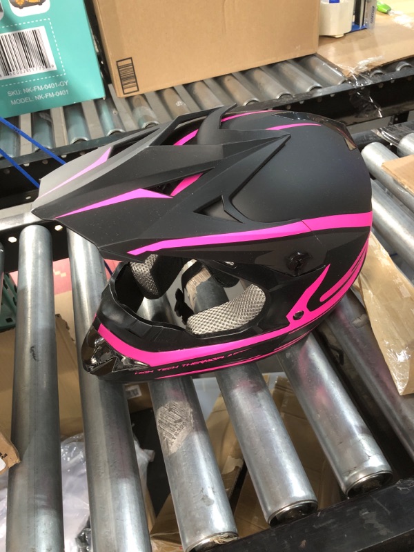 Photo 2 of Anti-Collision Dirt Bike Helmet Trend Skull ATV DOT Approved BMX Helmet SUV Mask Goggles Gloves, Medium Pink