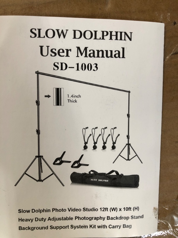 Photo 4 of SLOW DOLPHIN Photography Background Support 12ft x 10ft Stand Kit with Muslin Backdrop Clips, Spring Clamps, Carry Bag 