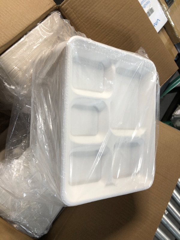 Photo 3 of [500 Pack] 5 Compartment Trays, 100% Compostable Paper Plate tray, Disposable trays with 5 compartment, Biodegradable