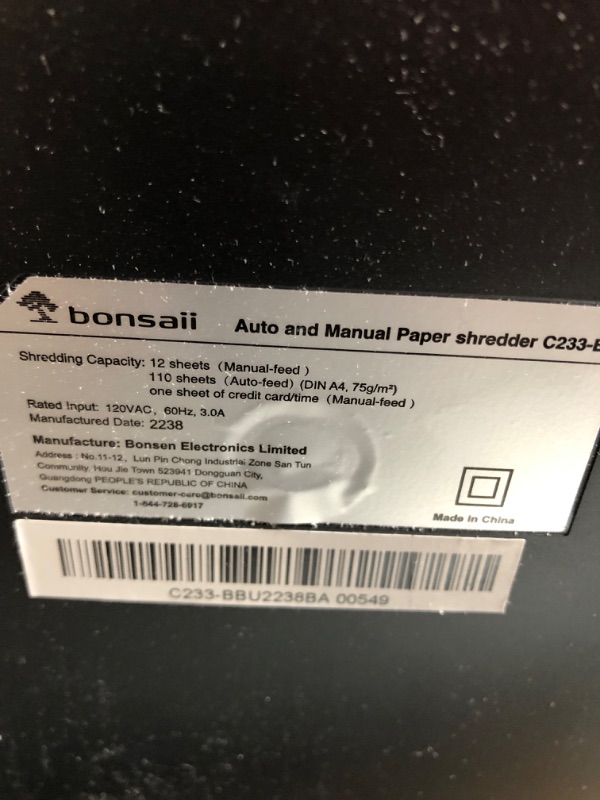 Photo 2 of Bonsaii C233-B 110-Sheet Autofeed Shredder and 24-Pack Lubricant Sheets