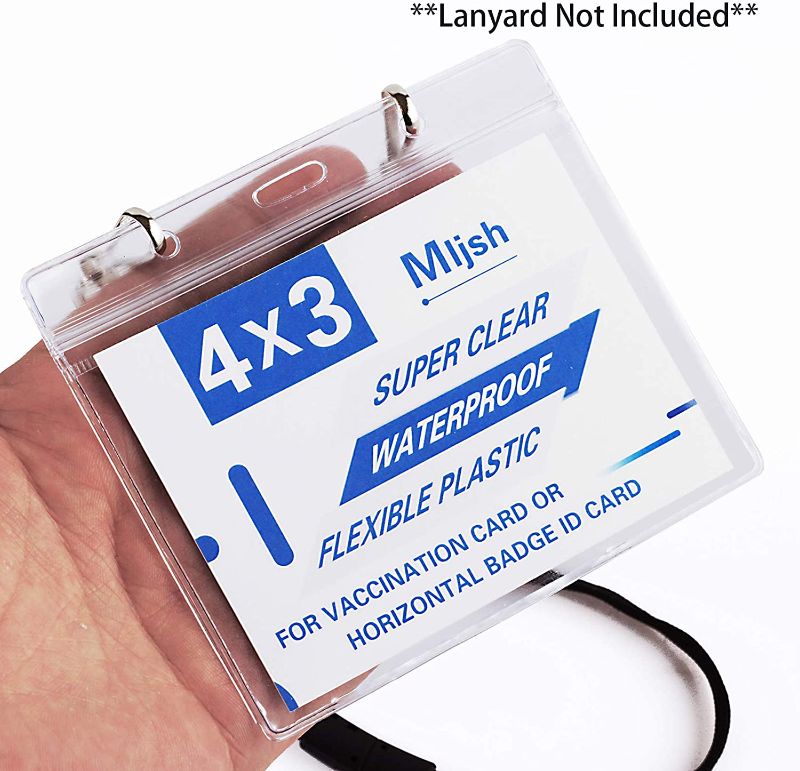 Photo 1 of (2) Card Protector 4 X 3 Waterproof Immunization ID Badge Card Holder Clear Plastic Sleeve- with Lanyards