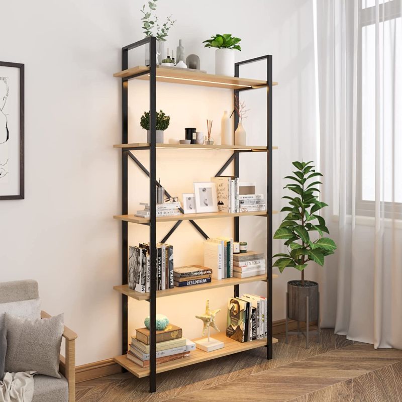 Photo 1 of  5 Tier Industrial Bookshelf with 3 LED Lights,Tall Bookshelf Large