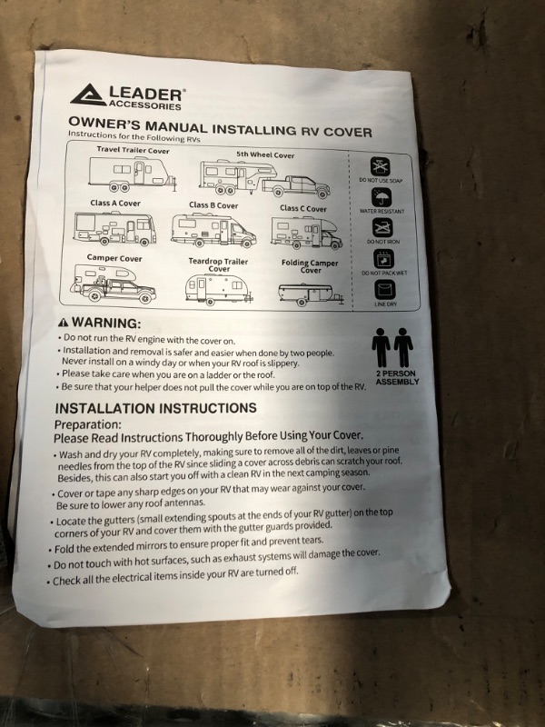 Photo 2 of **USED/SEE NOTES** Leader Accessories Pop Up Folding Camper Cover Fits 14' - 16' - Anti-Tear Aluminium Film Top with Cotton Lining