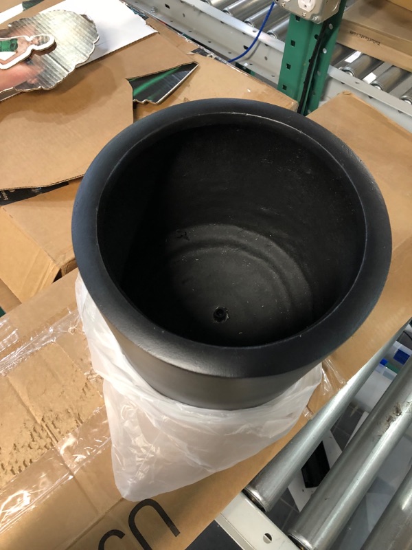 Photo 1 of **USED/SCRATCH**Elly Décor 10 inch Fiberstone Planter Drainage Hole and Plug,Round Cylinder Pot, Ultra Lightweight Flower Pot ,10 inch, Black 10 inch Black