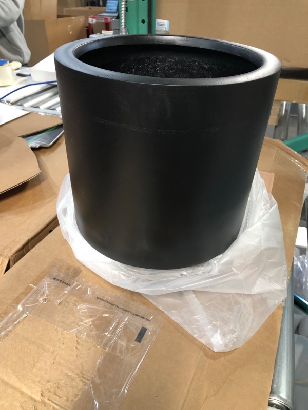 Photo 4 of **USED/SCRATCH**Elly Décor 10 inch Fiberstone Planter Drainage Hole and Plug,Round Cylinder Pot, Ultra Lightweight Flower Pot ,10 inch, Black 10 inch Black