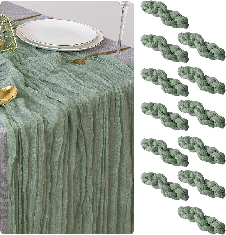 Photo 1 of 12 Pack Sage Green Cheesecloth Table Runner Spring 35x120 Inch Gauze