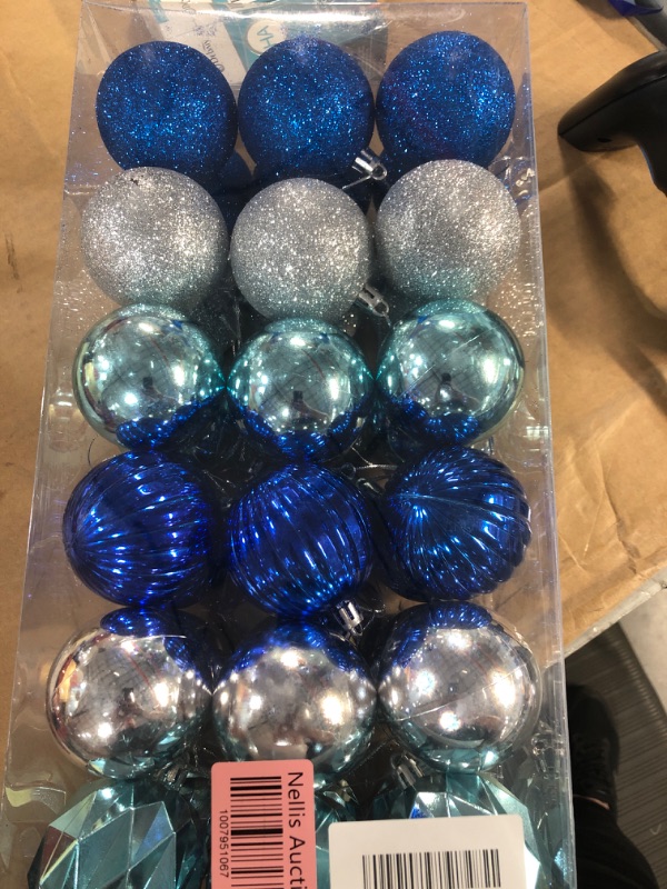 Photo 1 of 36 PC BLUE/SILVER ORNAMENTS 