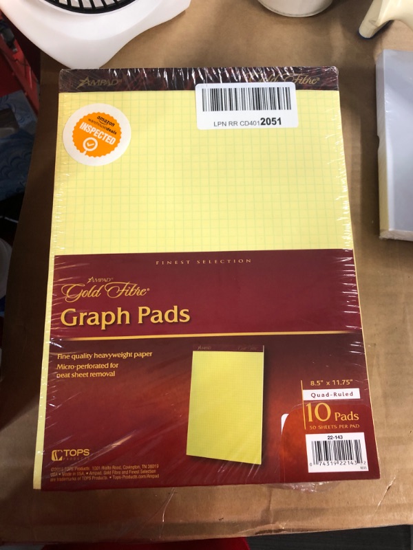 Photo 2 of Gold Fib Canary Quadrille Perf-Top Pad, 8-1/2x11-3/4, 4 Squares/Inch, 10 PK- 50/Pad )