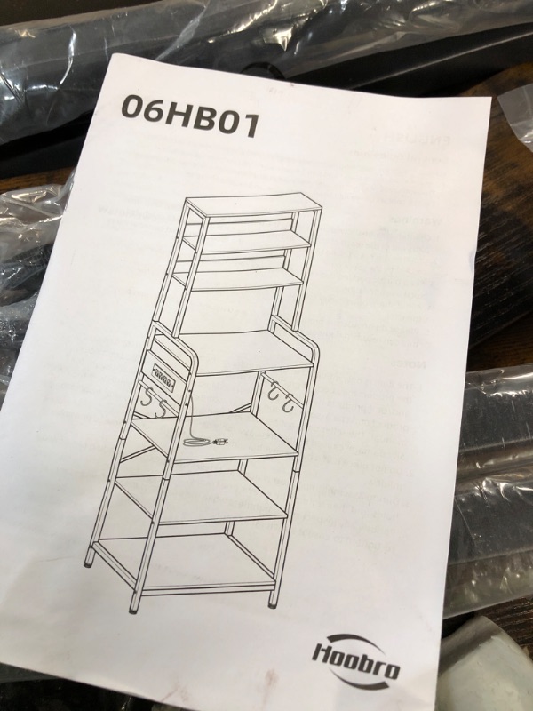 Photo 4 of **NEW** HOOBRO Bakers Rack with Power Outlet, 68.1inch Height, Microwave Stand with 4 S-Shaped Hooks,