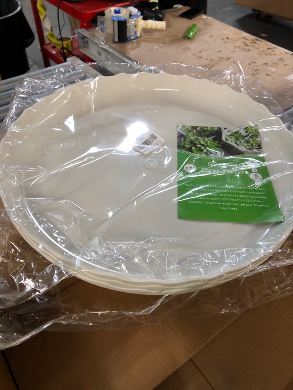 Photo 2 of **MISSING 2** GRESPRI 17 inches White Wave Plant Saucers, 5 Packs Heavy Duty Plastic Plant Trays,