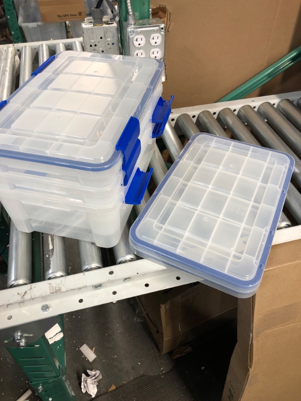 Photo 1 of **MINOR DAMAGE**
IRIS USA 16 Quart WEATHERPRO Plastic Storage Box 16 Quart - 3 Pack