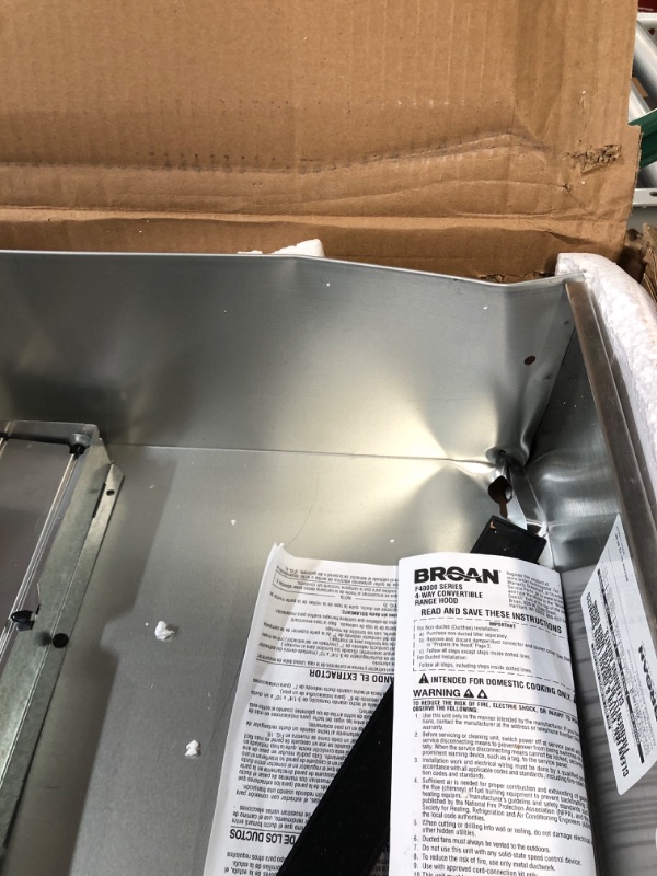 Photo 3 of (damaged) Broan-NuTone F404204 Range Hood, 42-Inch, Stainless Steel & Ventline V2262-50 Bath Ceiling Fan Non-Lighted - Full Assembly