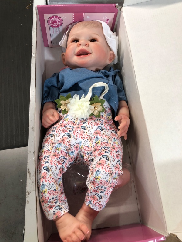 Photo 2 of Adolly Gallery 20 Inch Realistic Reborn Baby Doll, Soft Reborn Baby Doll Full Body Silicone Vinyl Girl, Name Olivia Simulated Silicone - Denim Blue Outfit