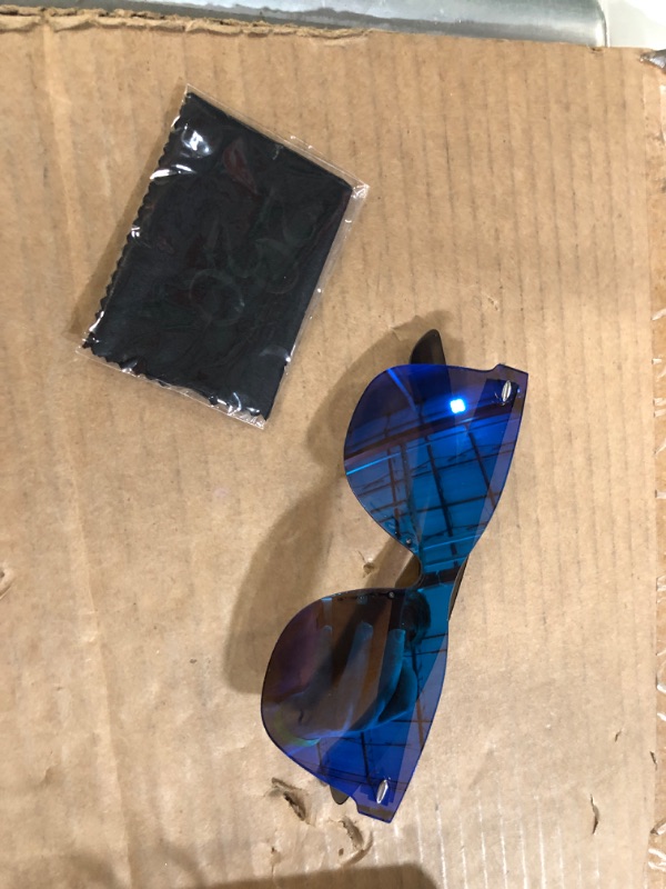 Photo 2 of 2020 VentiVenti Rimless Sunglasses One Piece Square Oversize Mirror Lens Anti Reflective Blue Frame/Blue Revo Lens 56 Millimeters