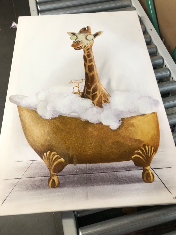 Photo 3 of *CANVAS IS SLIGHTLY DISTORTED* The Oliver Gal Artist Co. Fun Bathroom Animal Canvas Wall Art Painting Print 'Bathtime Giraffe', 