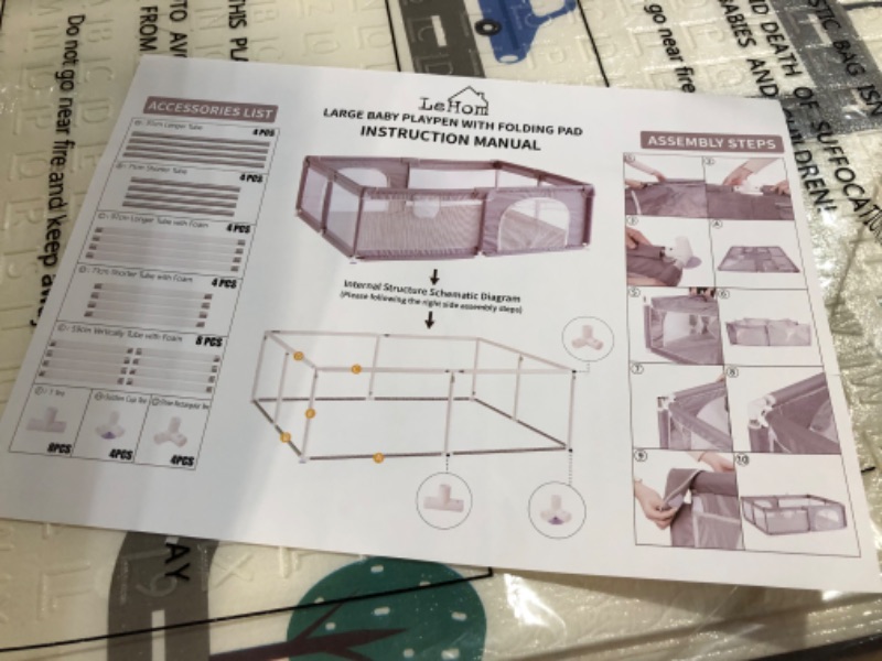 Photo 6 of Baby Playpen with Mat, 79x59" LEHOM Large Playpen (Grey)