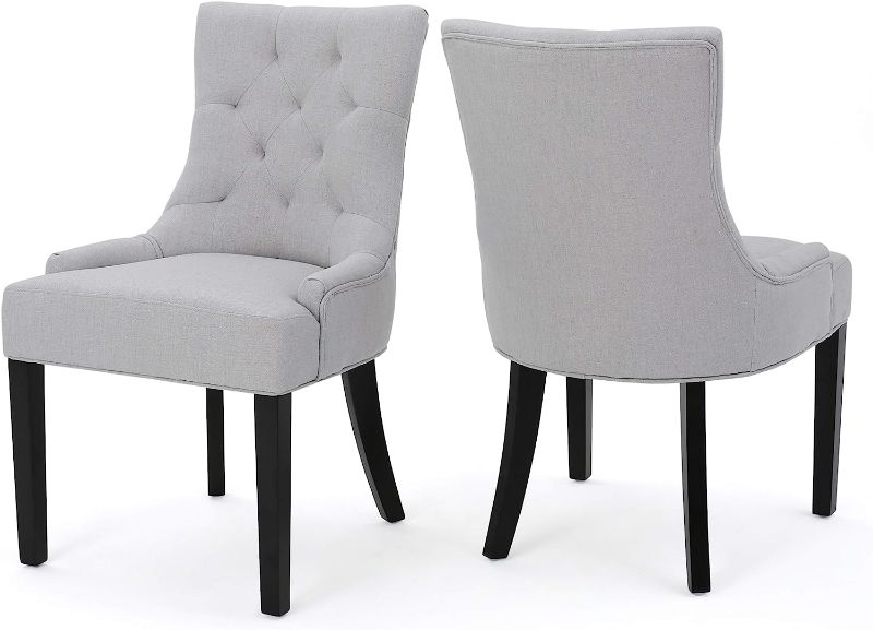 Photo 1 of Christopher Knight Home Eudora Contemporary Tufted Fabric Dining Chairs (Set of 2), Light Gray, Espresso