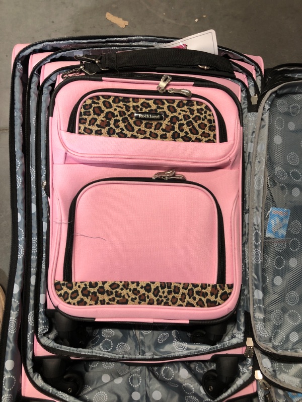 Photo 7 of (READ NOTES) Rockland 5pc Luggage Set - Pink Leopard 13 x 10 x 20 inches
