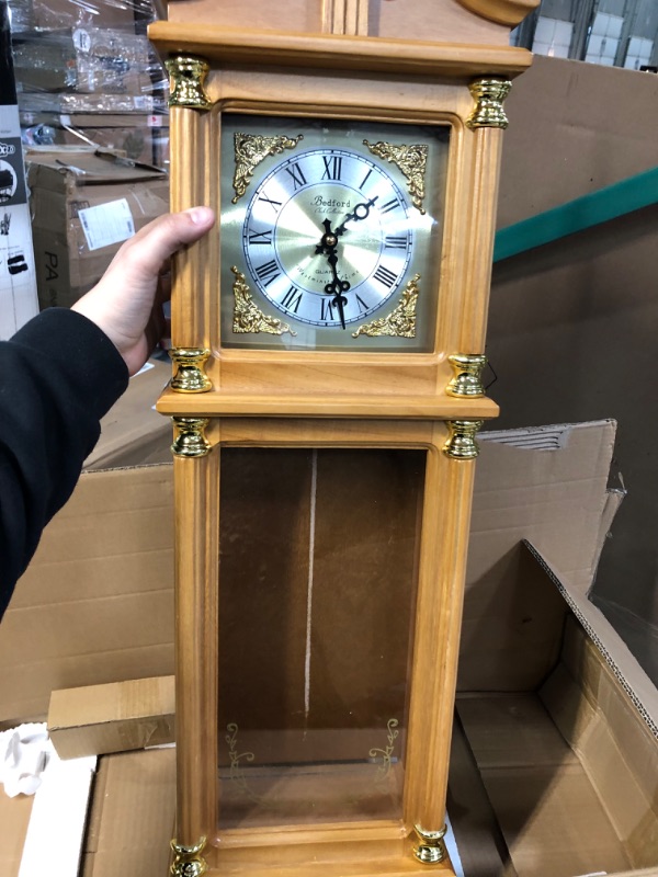 Photo 4 of **SLIGHT DAMAGE: SEE NOTES** Bedford Clock Collection 34.5 Inch Chiming Pendulum Wall Clock in Antique Harvest Oak Finish