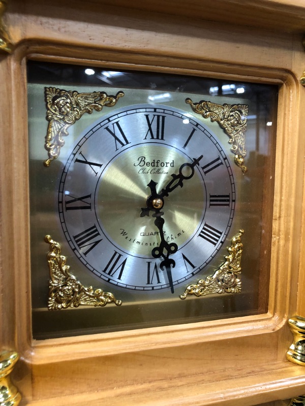 Photo 1 of **SLIGHT DAMAGE: SEE NOTES** Bedford Clock Collection 34.5 Inch Chiming Pendulum Wall Clock in Antique Harvest Oak Finish