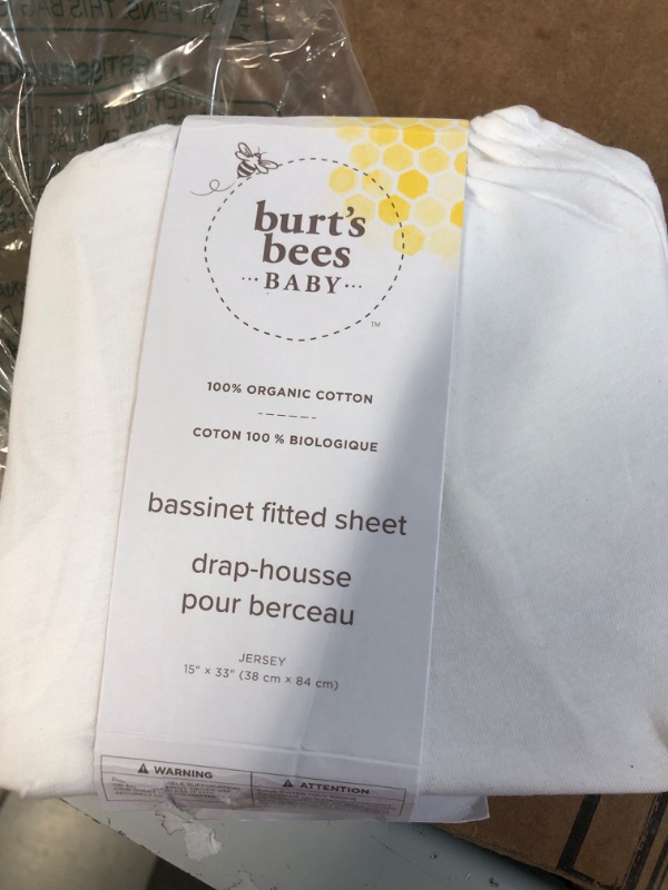 Photo 2 of Burt's Bees Baby - Bassinet Sheet, Fitted Unisex Boy Girl 100% Organic Jersey Cotton Bassinet Sheet for Standard Bassinet Mattress (Cloud White) Cloud White 1 Count (Pack of 1) Bassinet Sheet