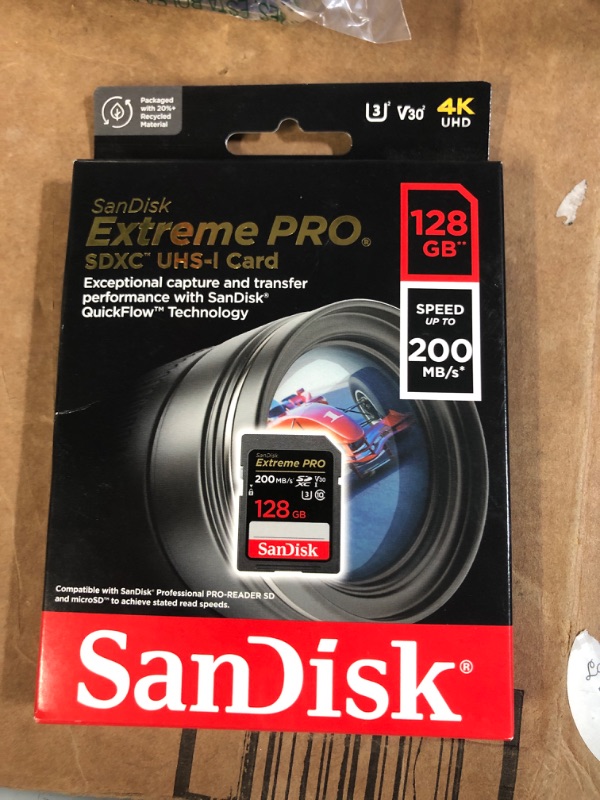 Photo 2 of SanDisk 128GB Extreme PRO SDXC UHS-I Memory Card - C10, U3, V30, 4K UHD, SD Card - SDSDXXD-128G-GN4IN 128GB Memory Card Only