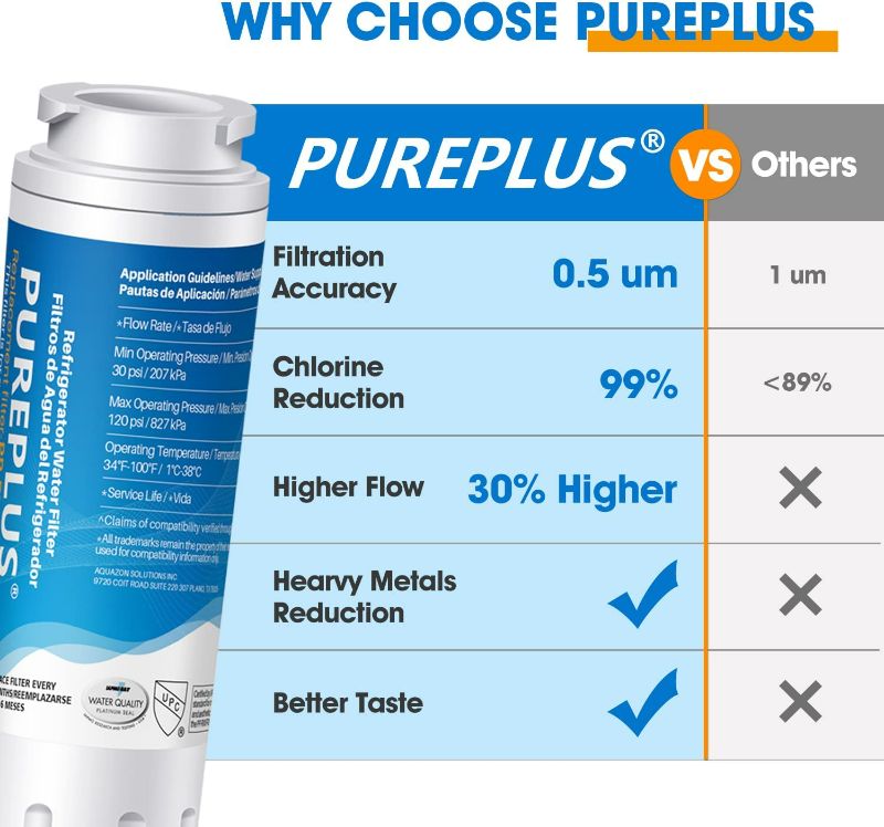 Photo 1 of PUREPLUS UKF8001 Refrigerator Water Filter Replacement for Maytag UKF8001P, EDR4RXD1, Everydrop Filter 4, PUR 4396395, Puriclean II, UKF8001AXX-200, UKF8001AXX-750, RWF0900A, RFC0900A, 469006, 2Pack
