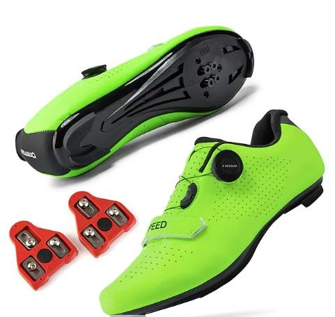 Photo 1 of Adults' Cycling Shoes Mountain Bike Shoes Road Bike Shoes MTB Shoes With Cleats Anti-Slip Cushioning Breathable Recreational Green Indoor Cycling Shoes Mountain Biking Shoes