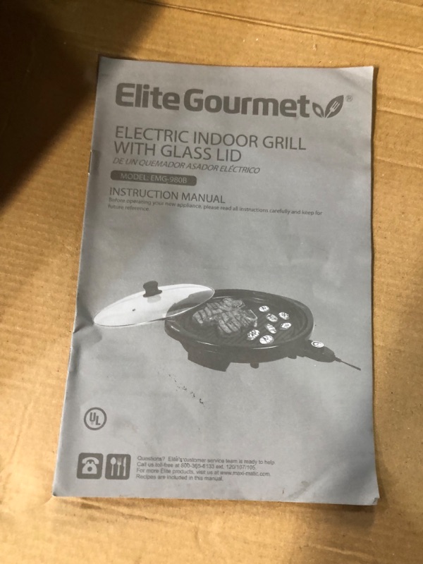 Photo 3 of [DAMAGE] Elite Gourmet 14" Electric Indoor Grill, Black