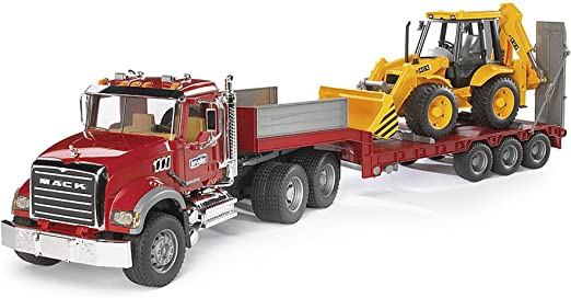 Photo 1 of [USED]  Bruder Toys 02813 Mack Granite Flatbed Truck with JCB Loader Backhoe