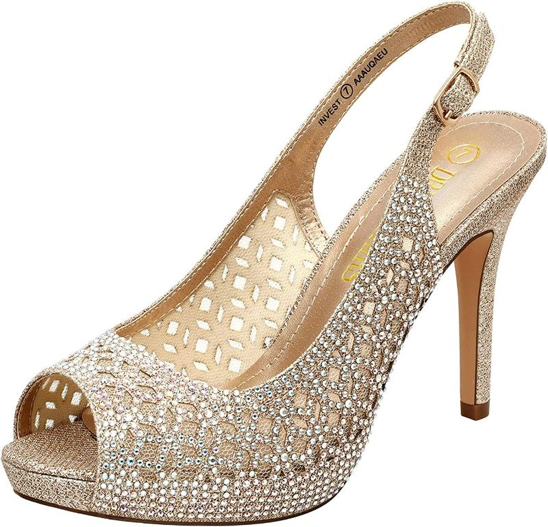 Photo 1 of DREAM PAIRS Women's High Heels Platform Dress Rhinestones Peep Toe Pumps Shoes size 10