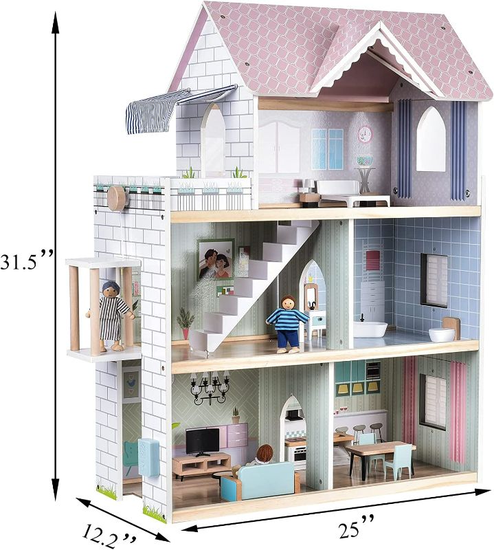 Photo 1 of Giant bean Wooden Dollhouse 2.6 feet High with Elevator, Doorbell, Light,15 Pieces Furnitures and 3 Dolls