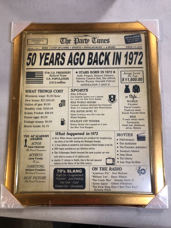 Photo 2 of 50th Birthday Decorations Framed Back in 1972 Print