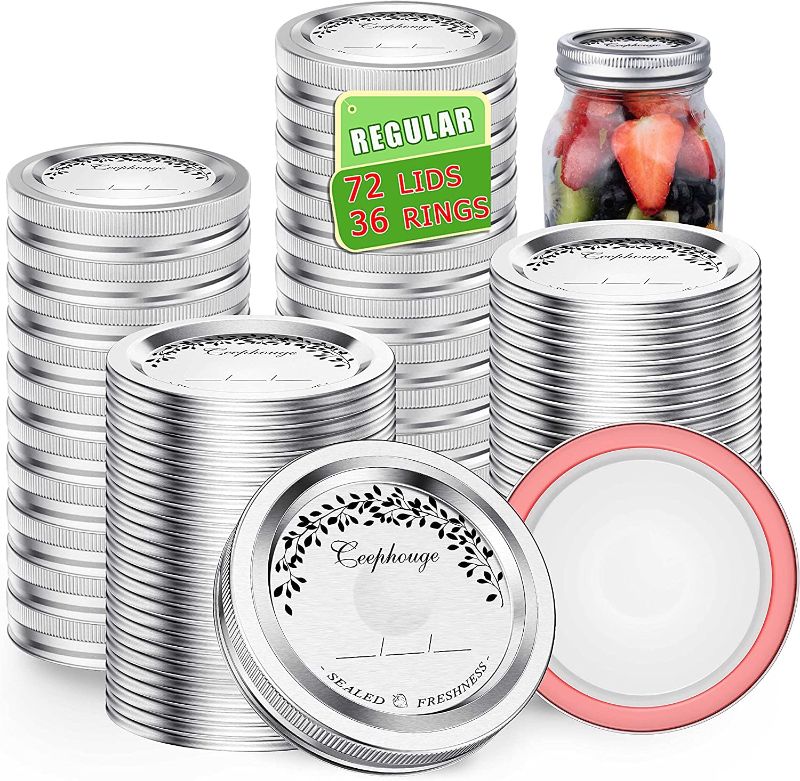 Photo 1 of 108 Pieces Canning Lids and Rings Regular Mouth Set(72 Lids and 36 Bands)