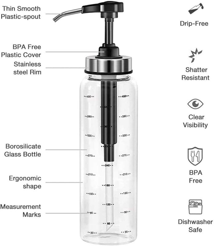 Photo 3 of (2 Pack) Condiment Squeeze Bottles , No Drip Glass Bottles,17 Ounce Big Olive Oil Dispenser Bottle Set, Ketchup Salad Dressing Honey Oil Presser,Sticky Sauce Squeeze Bottle for Kitchen and BBQ
