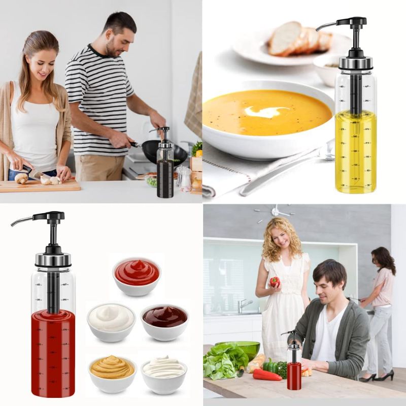 Photo 2 of (2 Pack) Condiment Squeeze Bottles , No Drip Glass Bottles,17 Ounce Big Olive Oil Dispenser Bottle Set, Ketchup Salad Dressing Honey Oil Presser,Sticky Sauce Squeeze Bottle for Kitchen and BBQ